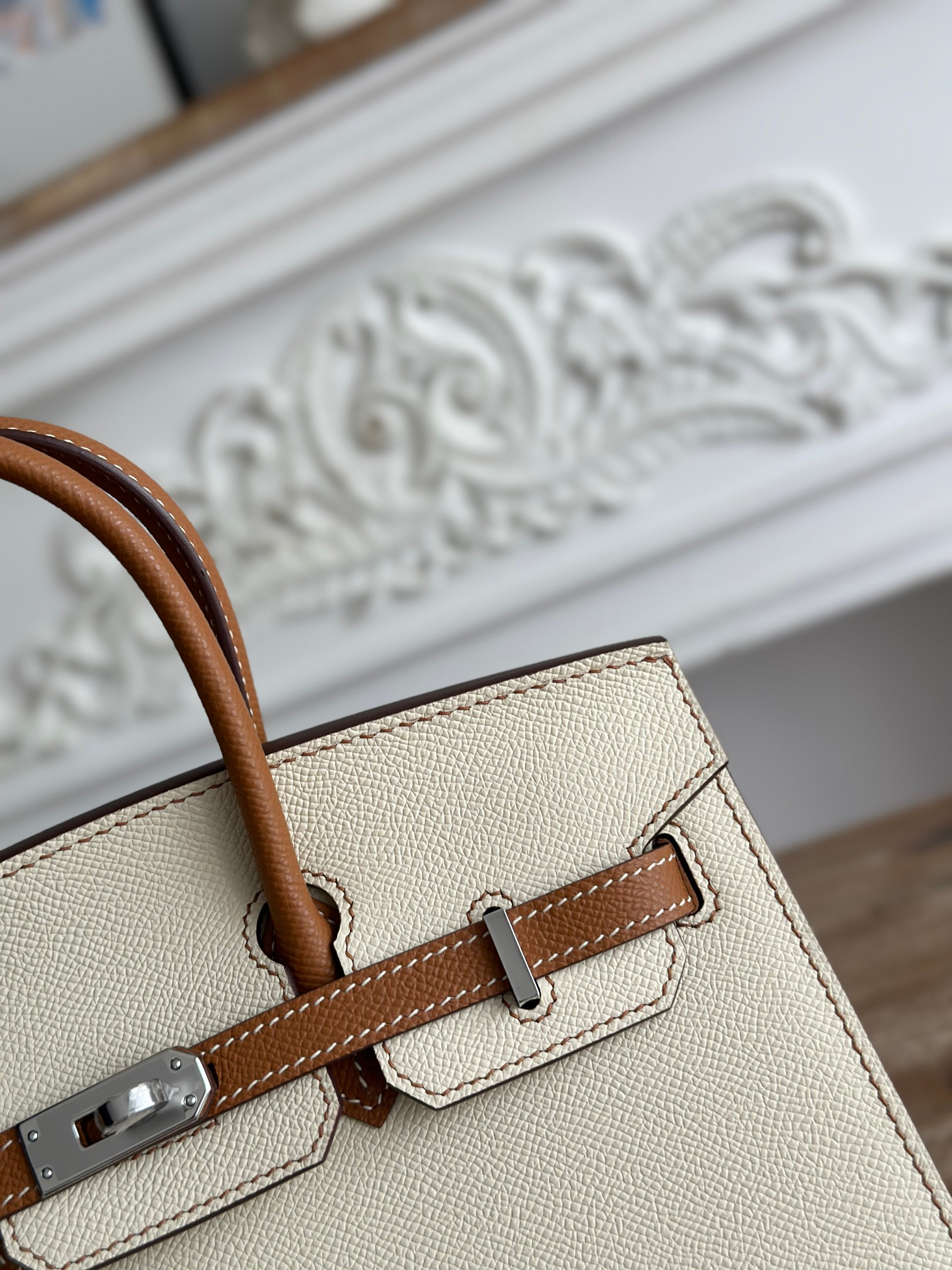 hm0563 Hermes Birkin Top Handle Bag Milkshake White Gold Brown Multicolor Silver Hardware - Image 5