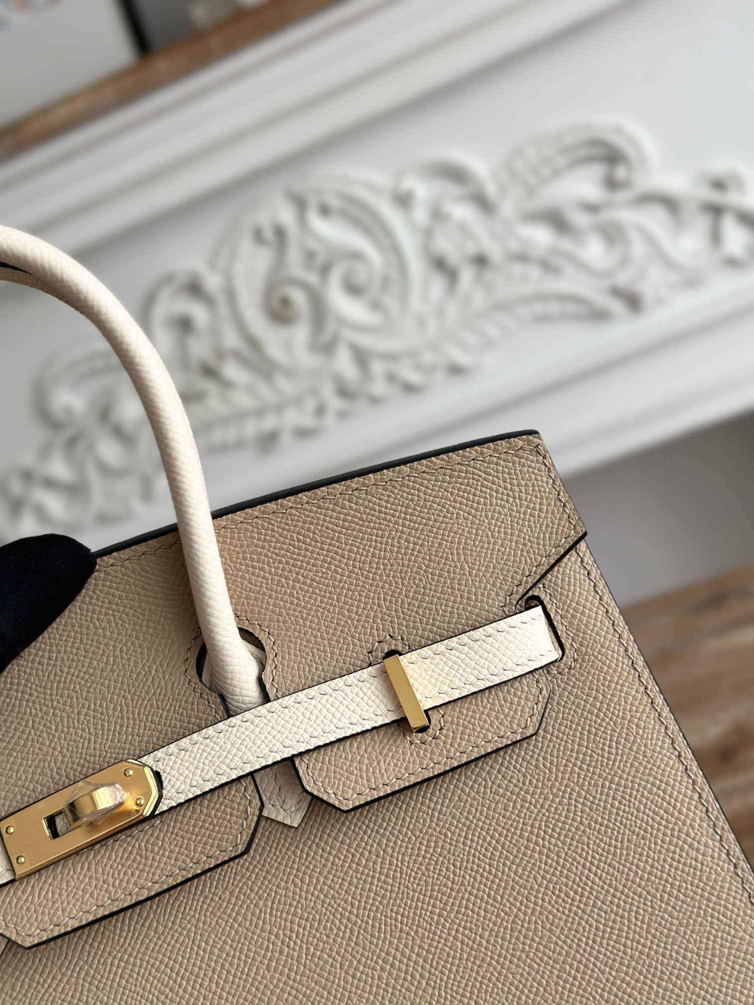 hm0565 Hermes Birkin Top Handle Bag Milkshake White Trench Gray Multicolor Gold Hardware - Image 5