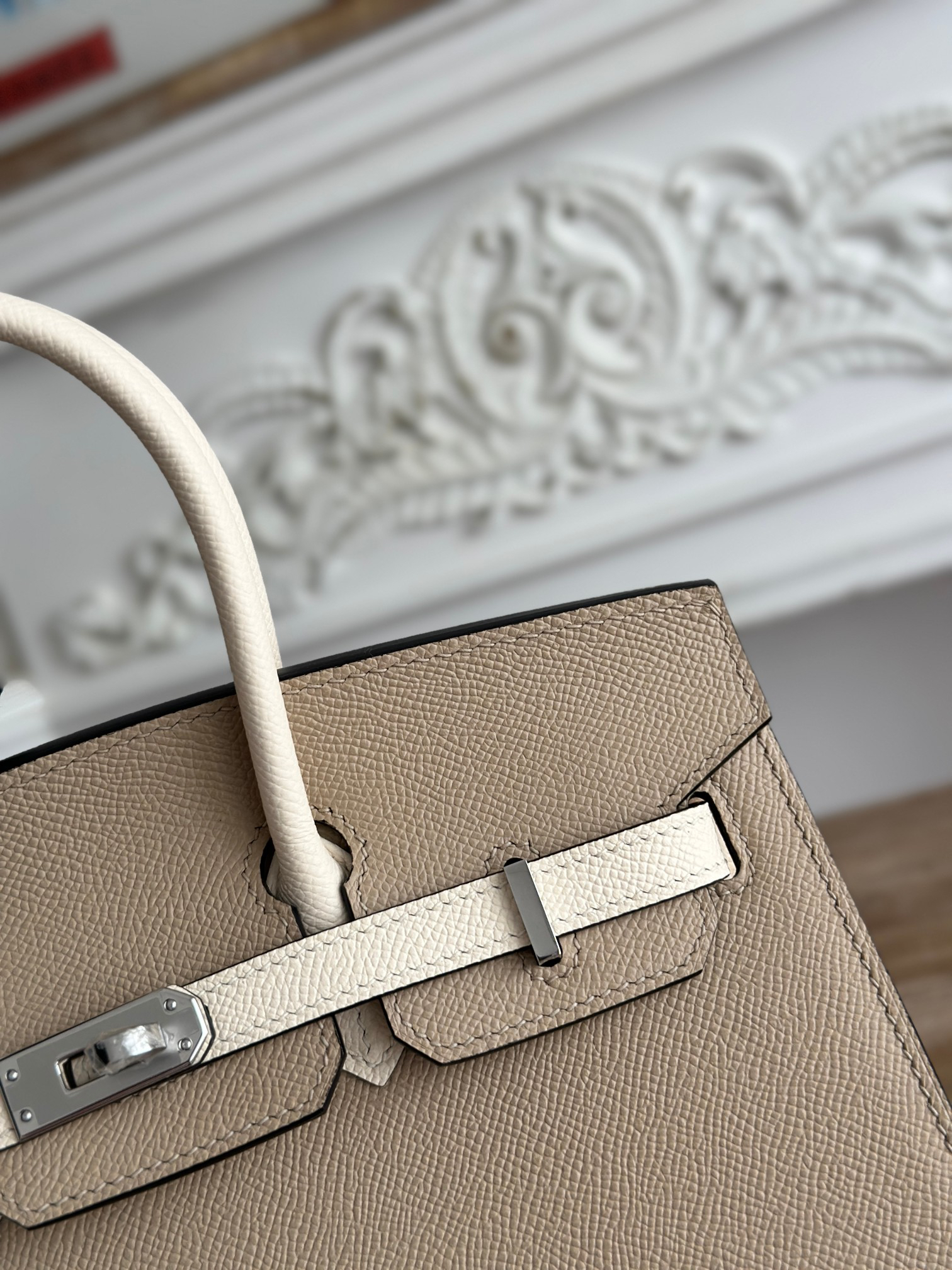 hm0566 Hermes Birkin Top Handle Bag Milkshake White Trench Gray Multicolor Silver Hardware - Image 5