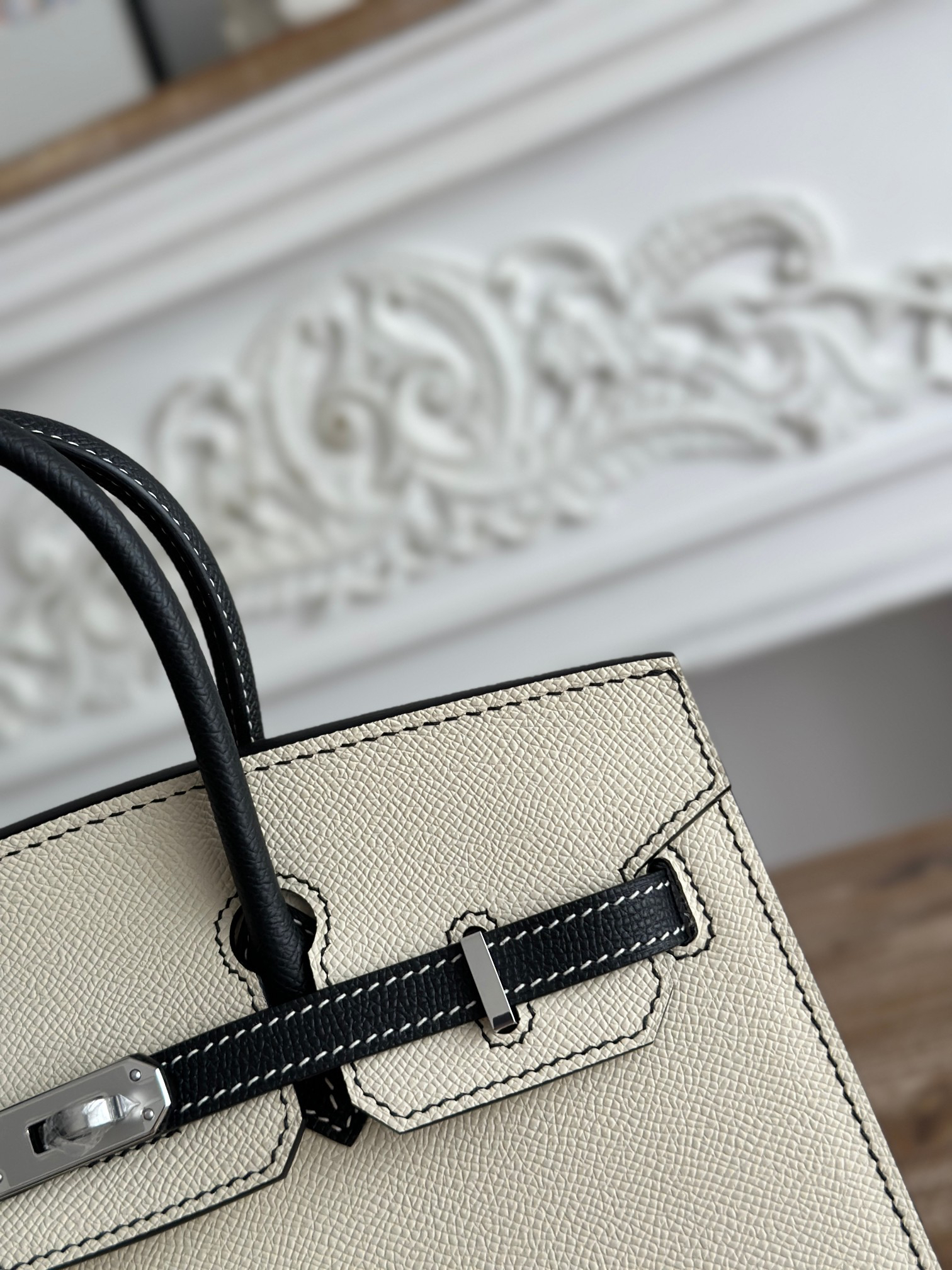 hm0568 Hermes Birkin Top Handle Bag Milkshake White Black Multicolor Silver Hardware - Image 5