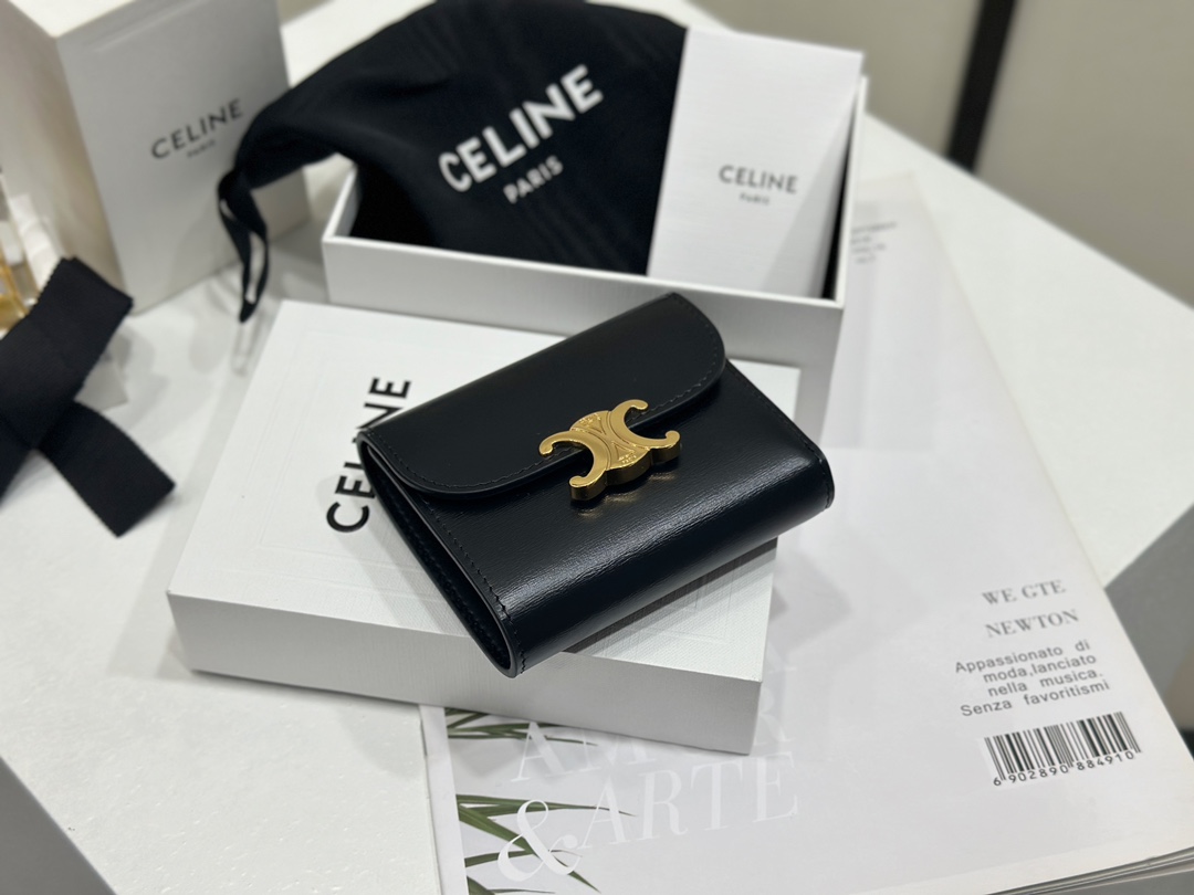 cel0148 Celine Triomphe Wallet Black Flap Bag - Image 5
