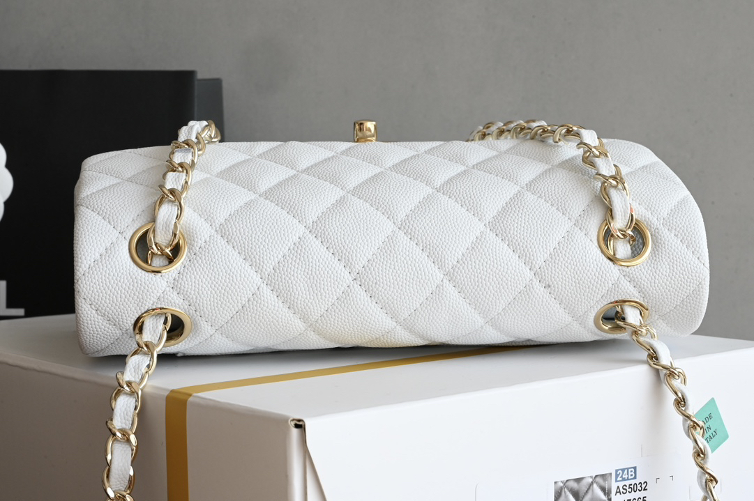 bag0002 Chanel Classic Flap Small White Gold Hardware - Image 5
